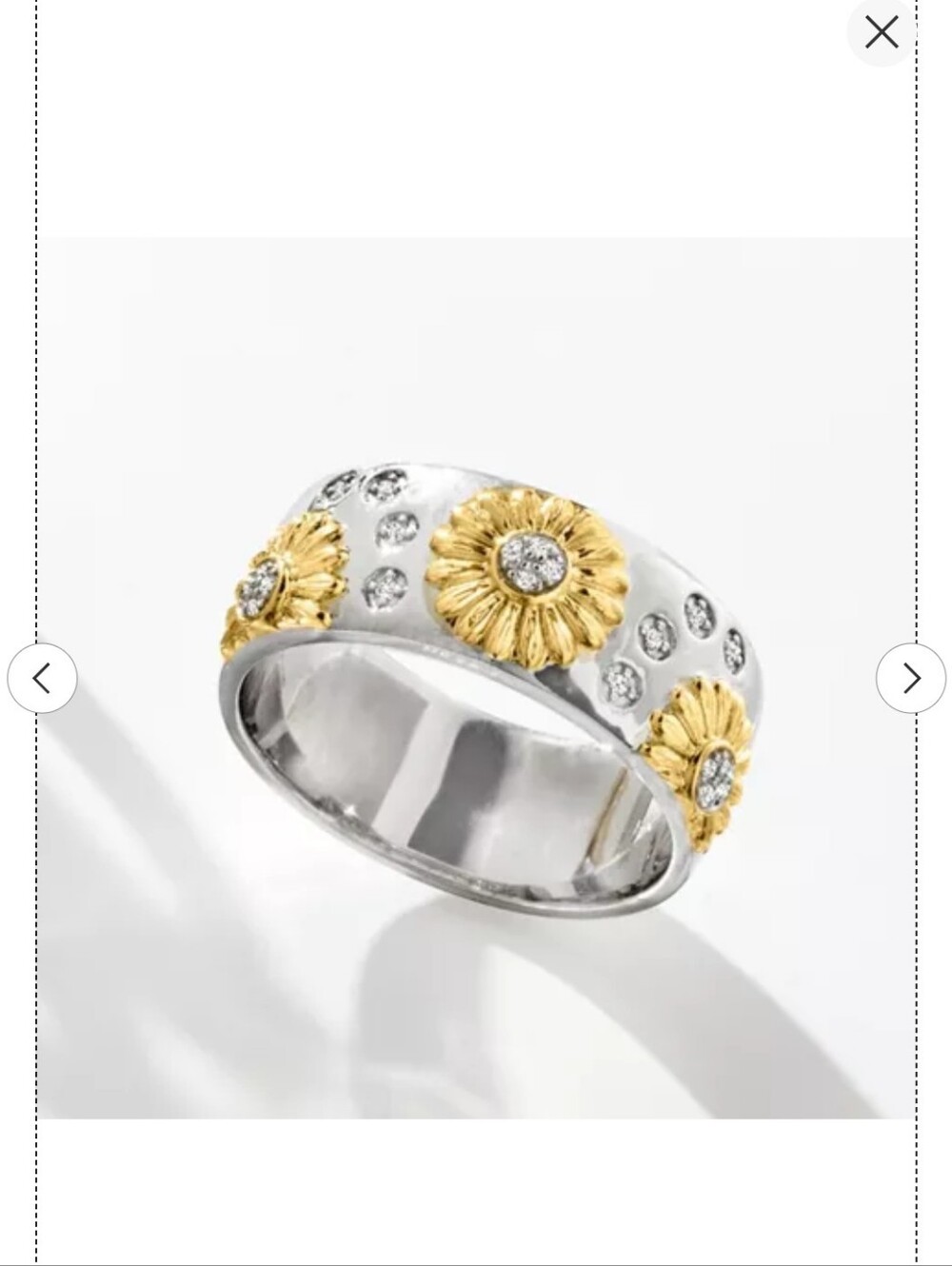 Ross-Simons Diamond Sunflower Wide Band Ring - Two-Tone Sterling Silver